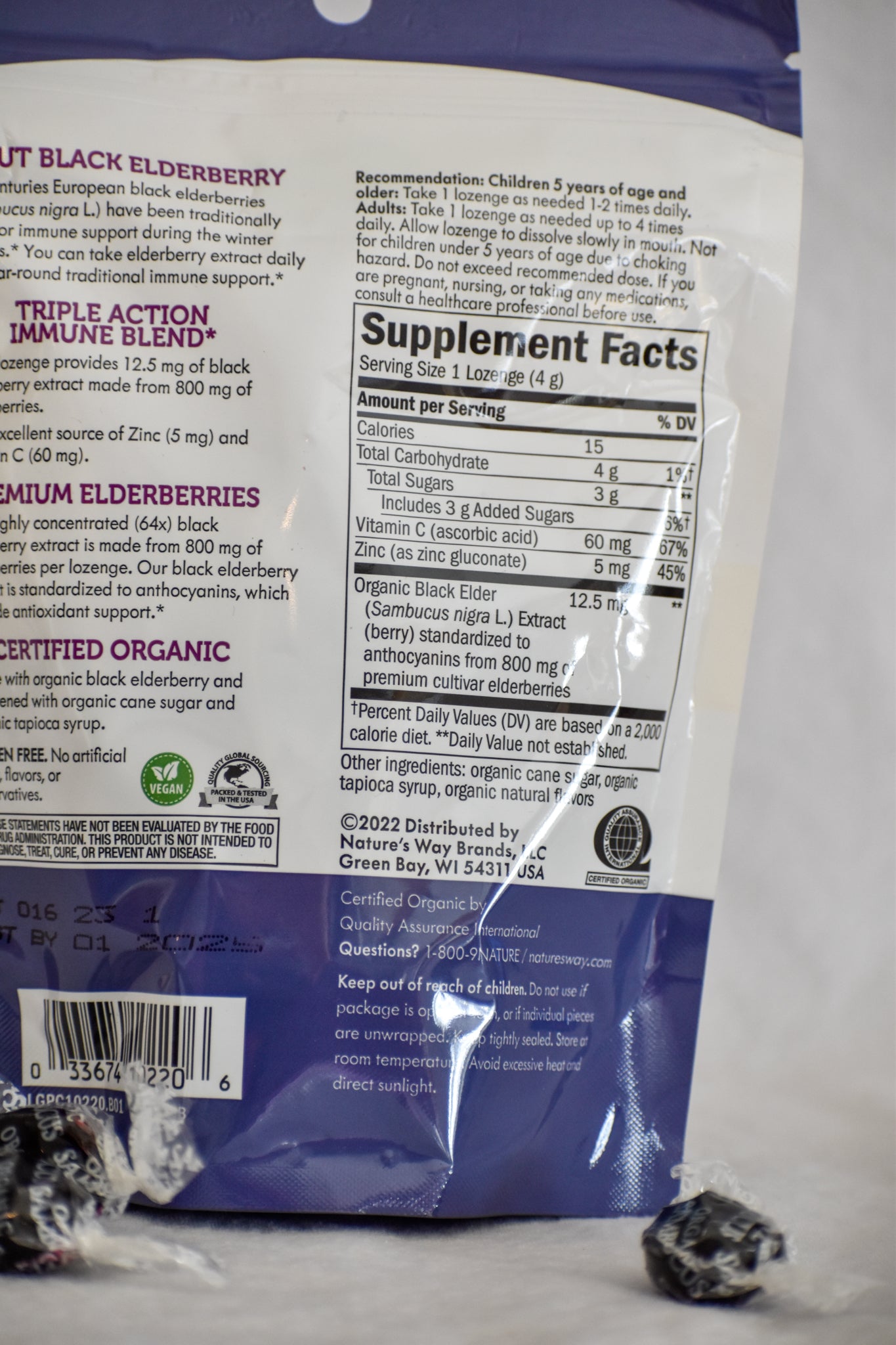 Elderberry Organic Zinc Lozenges